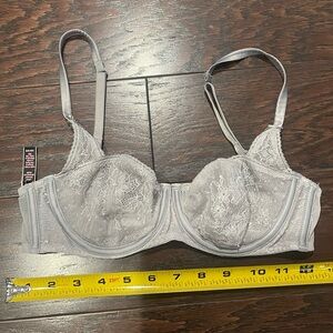 Victorias Secret Bra Unlined Balconet Floral Lace Gray Underwire Size 34B